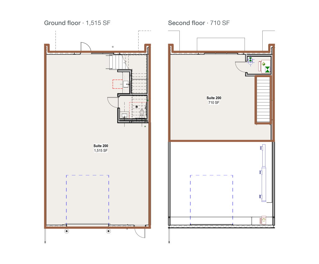 Floor plan of Suite 200, ground floor and second floor