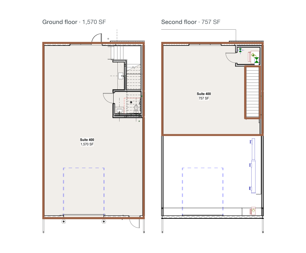 Floor plan of Suite 400, ground floor and second floor